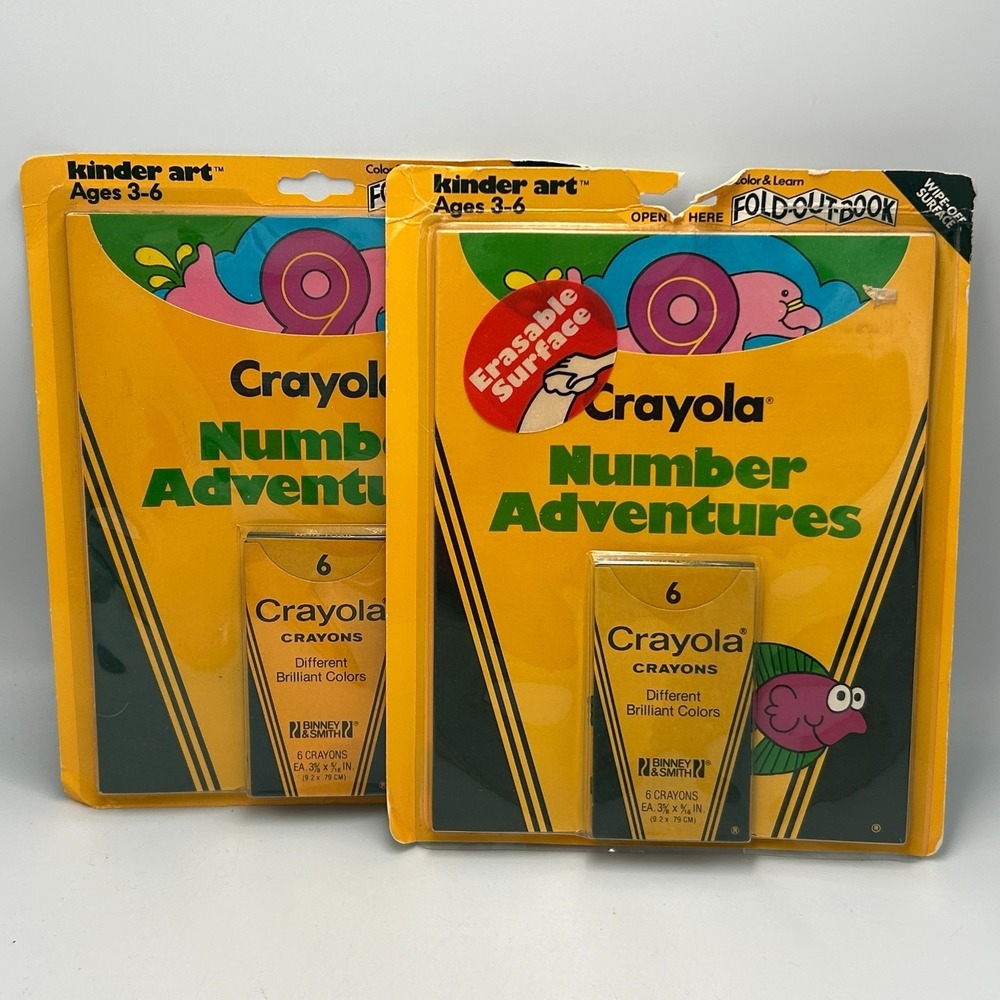 Vintage Crayola Crayons 6 Binney Smith Kinder Art‎ Number Erasable Wipe Off 1986